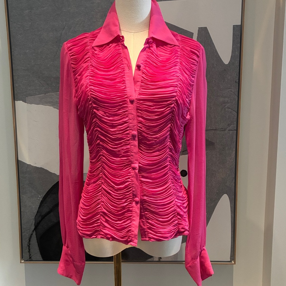 Catherine Malandrino Fuchsia Ruched Blouse 100% silk